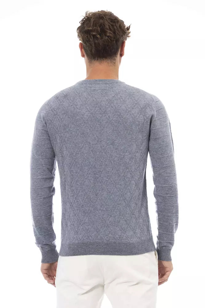 Alpha Studio Elegant Light Blue Crewneck Sweater