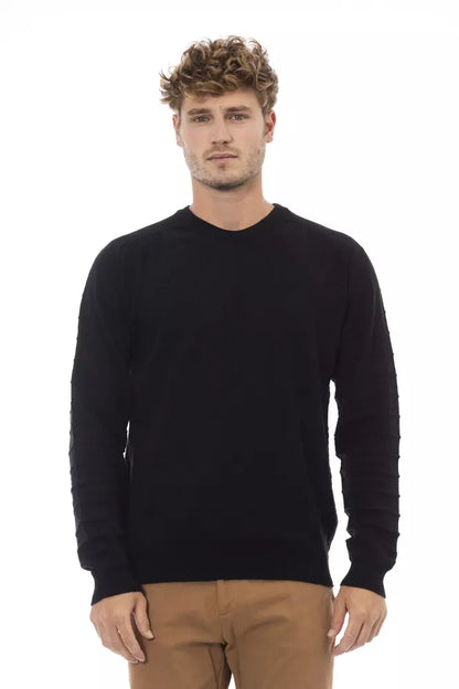 Alpha Studio Elegant Crewneck Sweater in Black