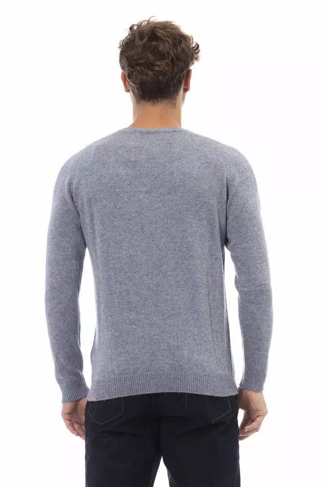 Alpha Studio Elegant Light Blue Crewneck Sweater