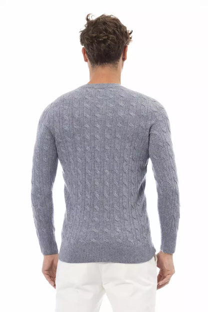 Alpha Studio Elegant Light Blue Crewneck Sweater