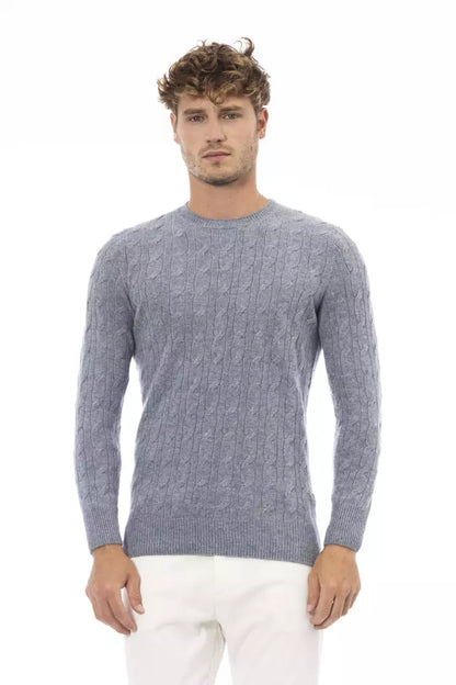 Alpha Studio Elegant Light Blue Crewneck Sweater