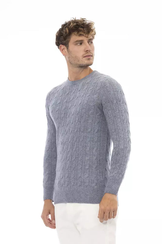 Alpha Studio Elegant Light Blue Crewneck Sweater