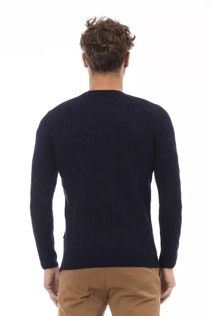 Alpha Studio Elegant Blue Crewneck Sweater