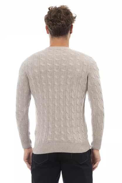 Alpha Studio Classic Beige Crewneck Luxury Sweater