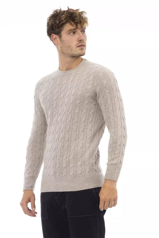 Alpha Studio Classic Beige Crewneck Luxury Sweater