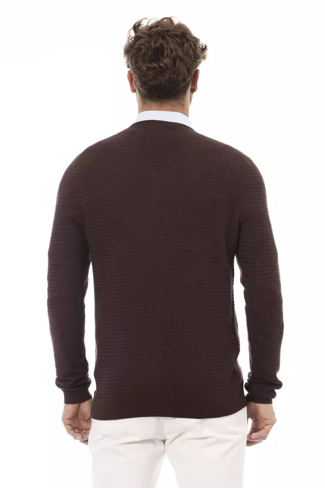 Alpha Studio Classic V-Neck Merino Wool Sweater - Sumptuous Brown