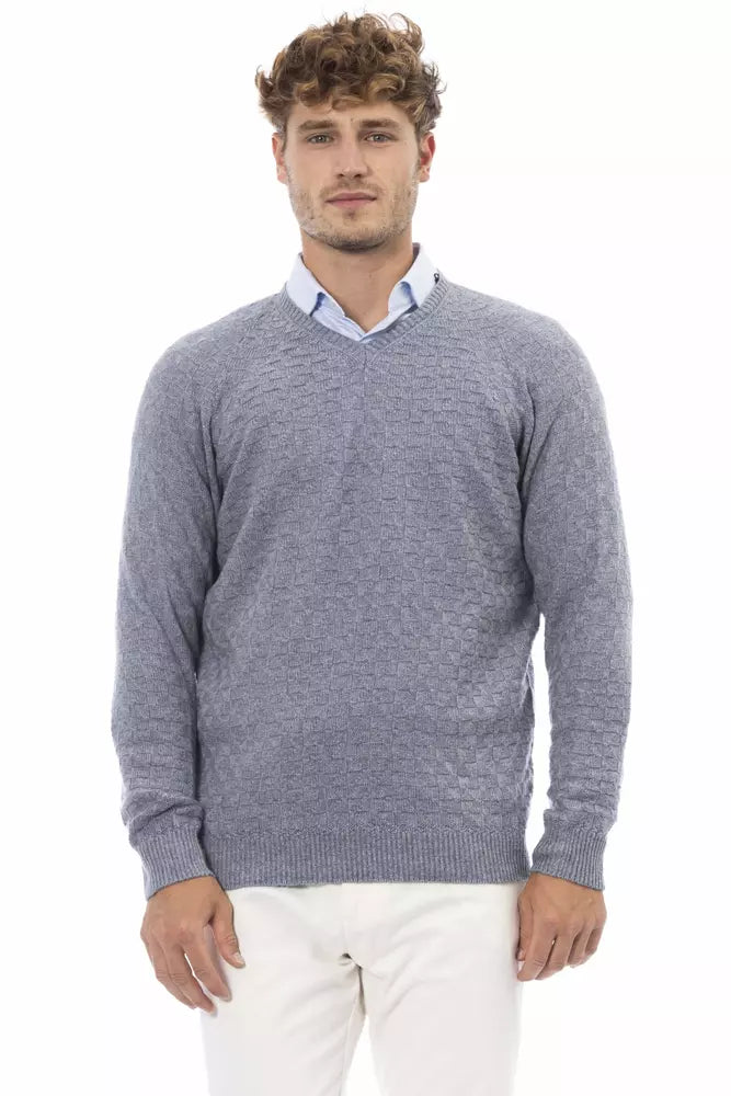 Alpha Studio Elegant V-Neck Light Blue Sweater