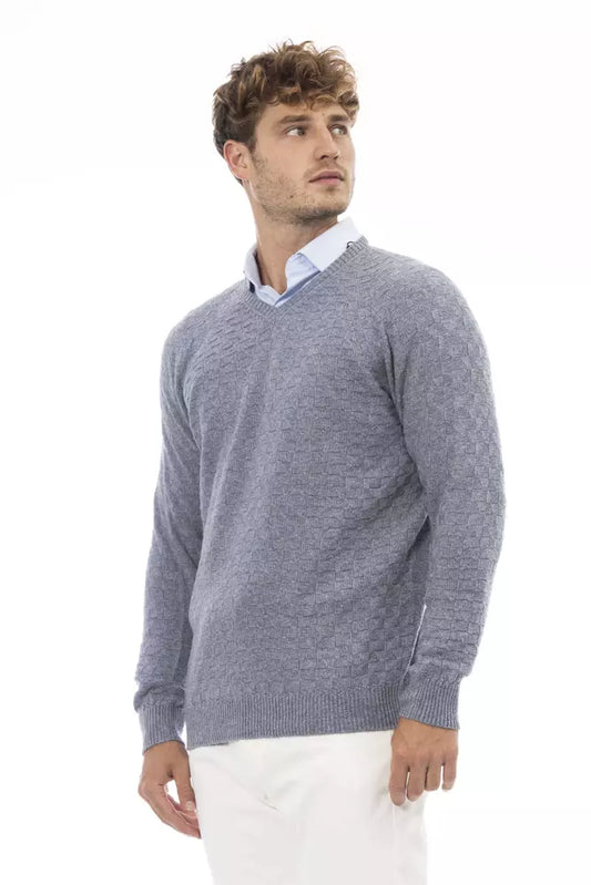 Alpha Studio Elegant V-Neck Light Blue Sweater