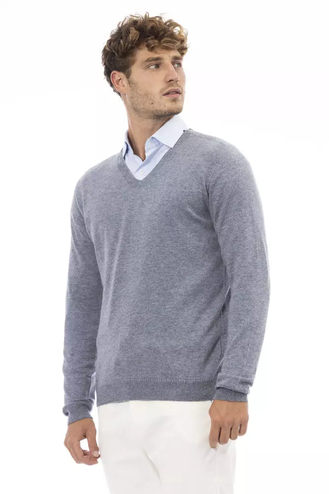 Alpha Studio Elegant V-Neck Sweater in Light Blue