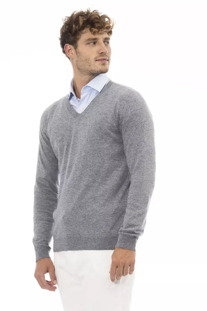 Alpha Studio Chic V-Neck Sweater in Subtle Gray