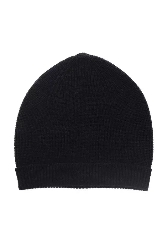 Alpha Studio Elegant Black Merino Wool Ribbed Hat