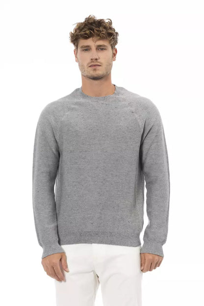 Alpha Studio Chic Gray Cotton-Cashmere Crewneck Sweater