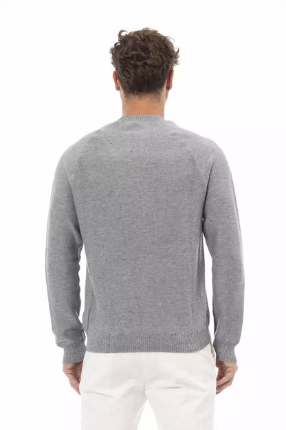 Alpha Studio Chic Gray Cotton-Cashmere Crewneck Sweater