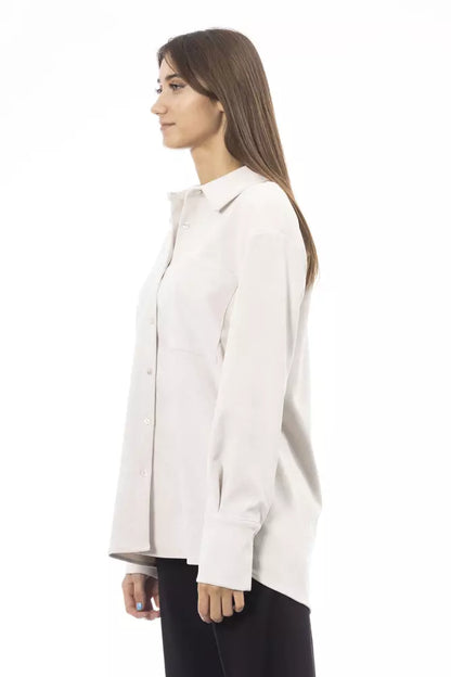 Alpha Studio Elegant White Button-Up with Front Pocket