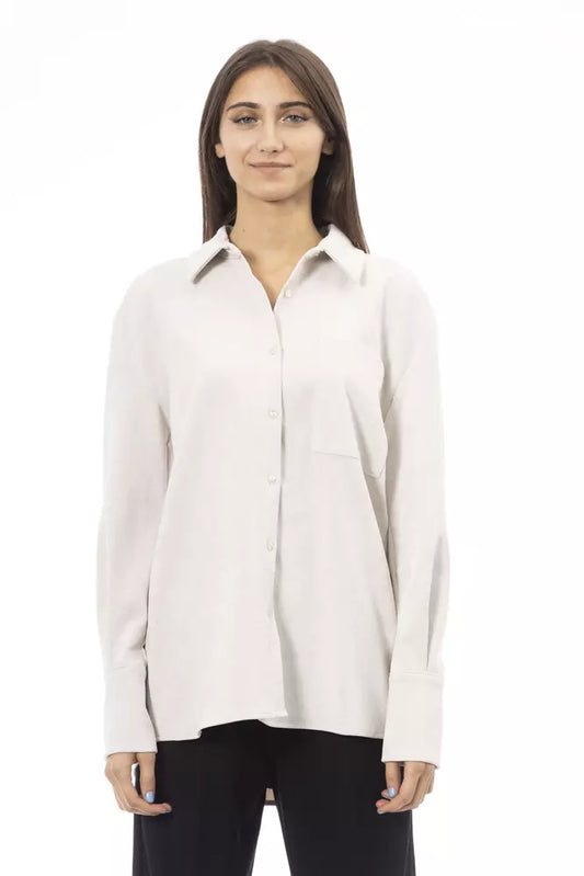 Alpha Studio Elegant White Button-Up with Front Pocket