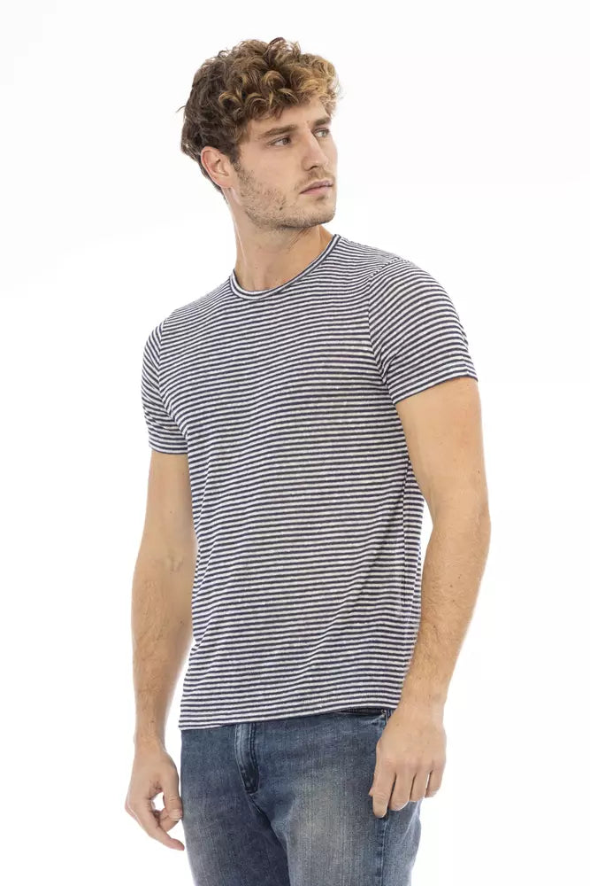 Distretto12 Elegant Blue Linen Blend Crew Neck Tee