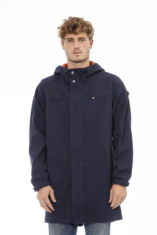 Distretto12 Versatile Blue Hooded Jacket with Backpack Feature