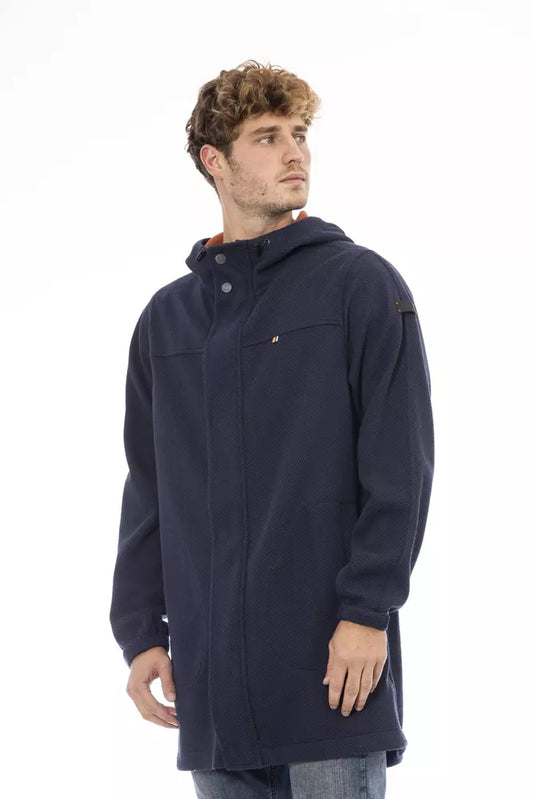 Distretto12 Versatile Blue Hooded Jacket with Backpack Feature