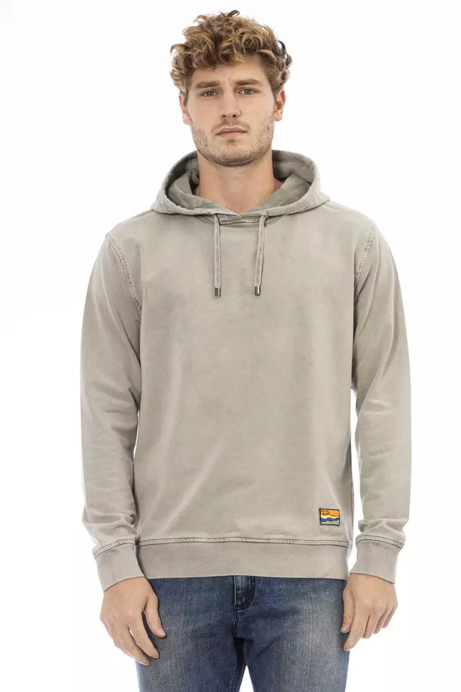 Distretto12 Elegant Beige Hooded Sweatshirt with Fine Ribbing