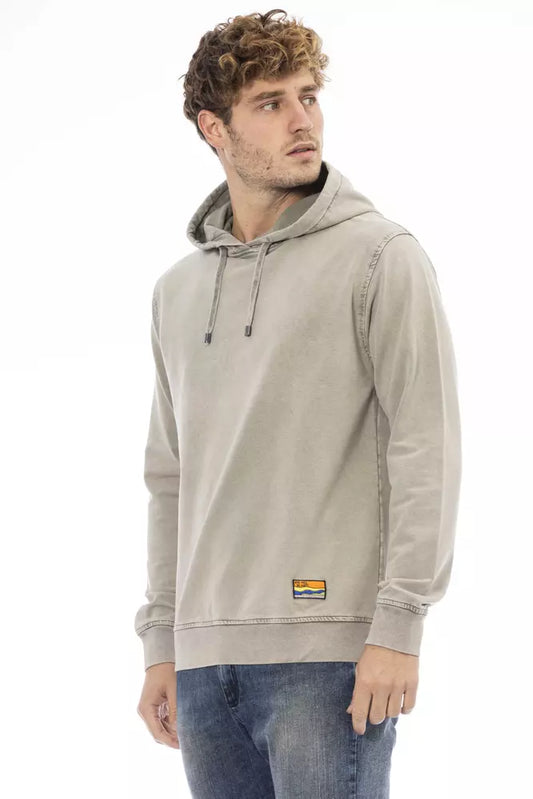 Distretto12 Elegant Beige Hooded Sweatshirt with Fine Ribbing