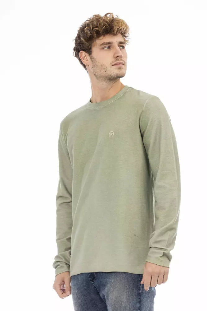 Distretto12 Chic Green Crew Neck Sweater with Embroidered Logo