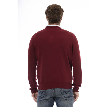 Sergio Tacchini Classic Burgundy Wool V-Neck Sweater