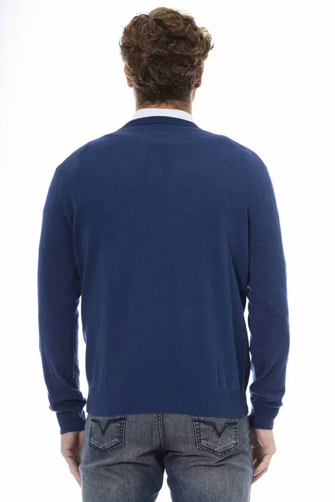 Sergio Tacchini Elegant Blue V-Neck Wool Sweater