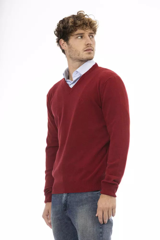 Sergio Tacchini Elegant Red V-Neck Wool Sweater