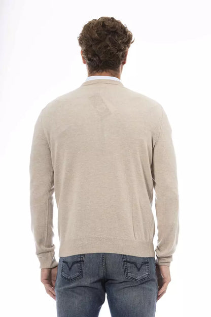 Sergio Tacchini Elegant Beige Wool V-Neck Sweater