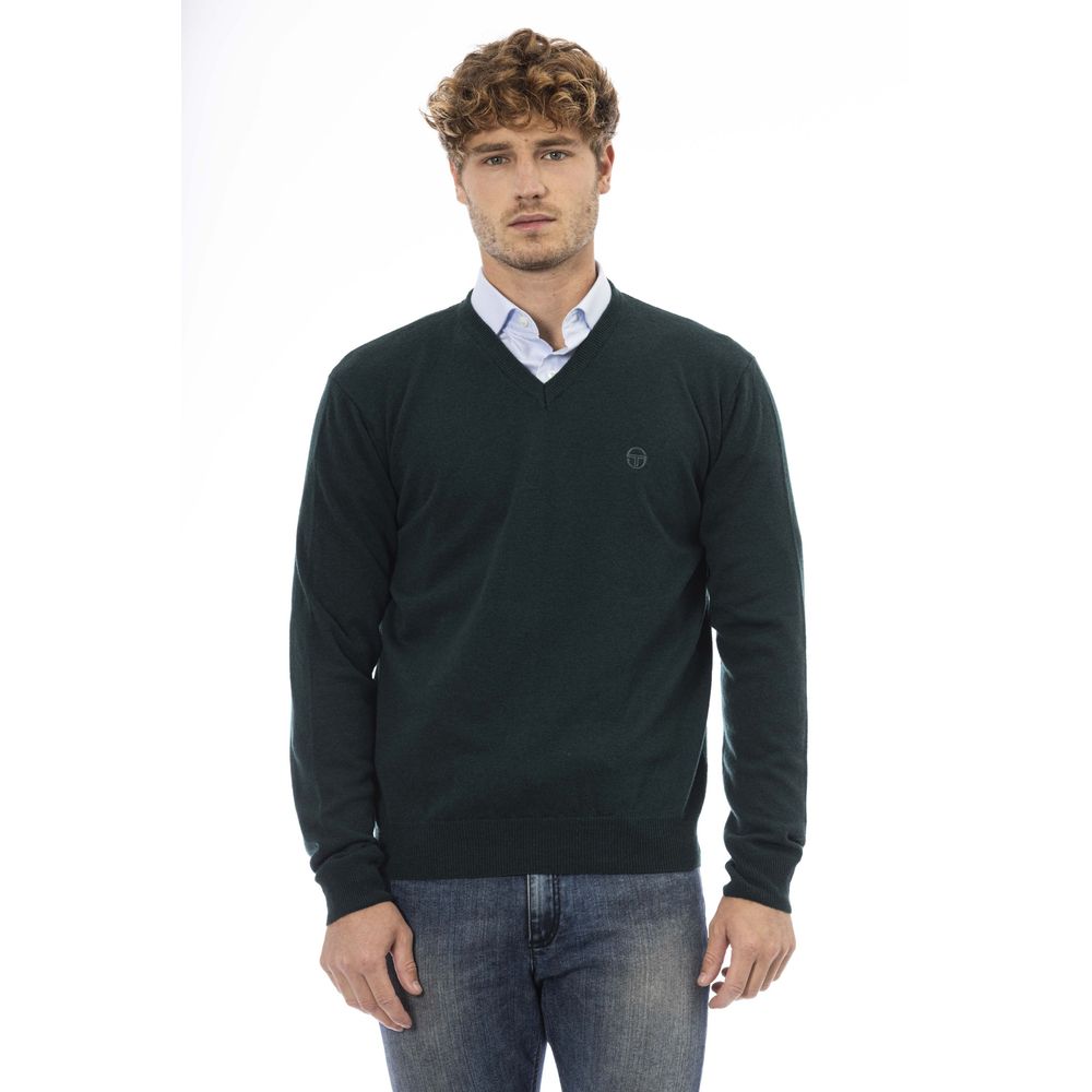 Sergio Tacchini Vibrant Green V-Neck Wool Sweater