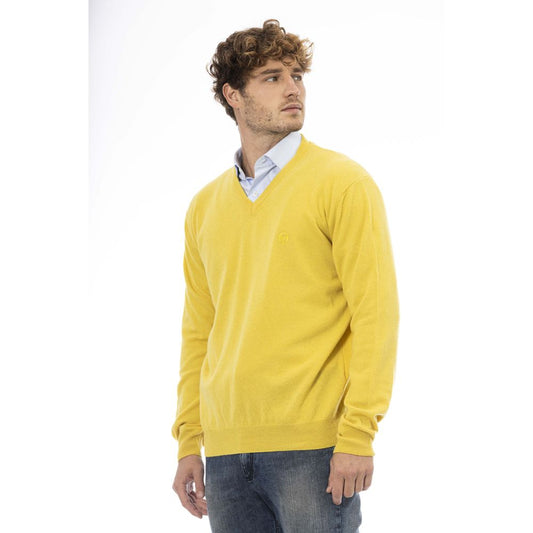 Sergio Tacchini Elegant V-Neck Wool Sweater in Vibrant Yellow