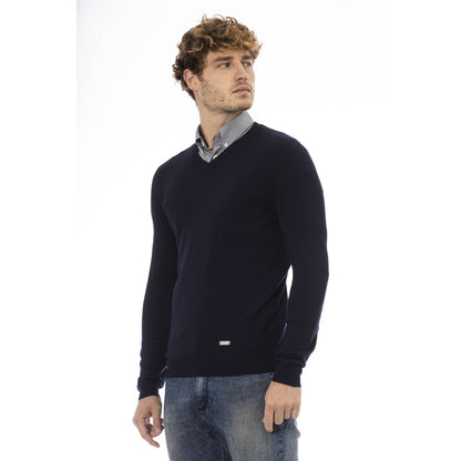 Baldinini Trend Elegant Blue V-Neck Wool-Blend Sweater