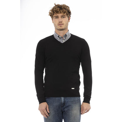 Baldinini Trend Elegant V-Neck Wool Sweater - Long Sleeves, Ribbed Accents