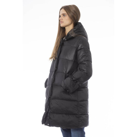 Baldinini Trend Chic Long Down Jacket with Monogram Detail