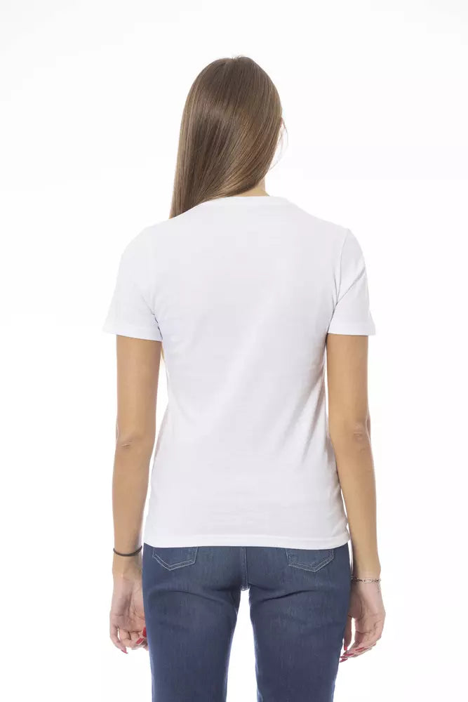 Baldinini Trend Chic White Cotton Tee with Signature Detail