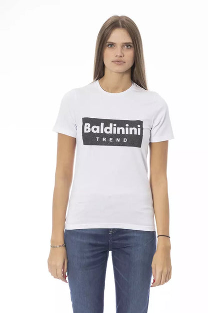 Baldinini Trend Chic White Cotton Tee with Signature Detail