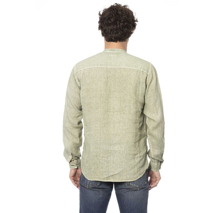 Distretto12 Elegant Green Linen Shirt with Mandarin Collar