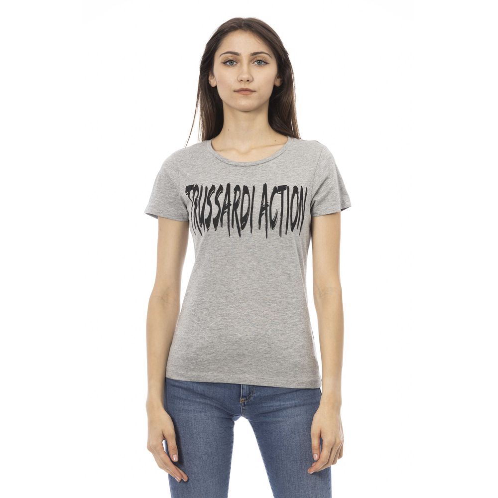 Trussardi Action Elegant Gray Cotton-Blend Tee with Chic Print