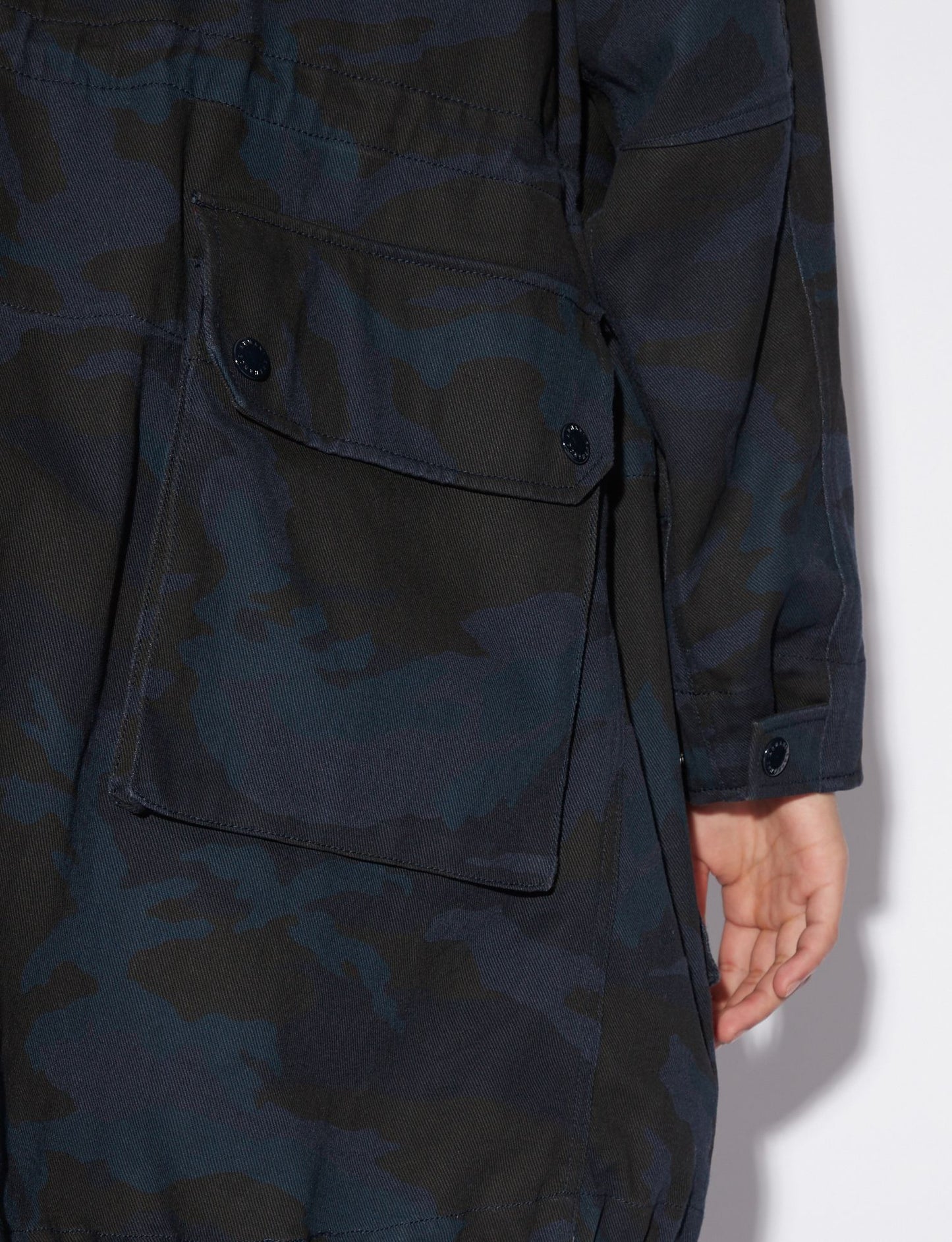 Armani Exchange Camouflage Hooded Trench Coat in Dark Blue