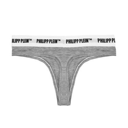 Philipp Plein Chic Gray Logo Waistband Thong Set