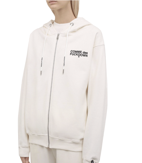 Comme Des Fuckdown Elegant White Hooded Sweatshirt with Logo Print