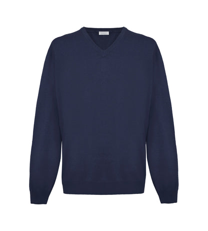 Malo Plush Cashmere V-Neck Sweater in Diesel Blue