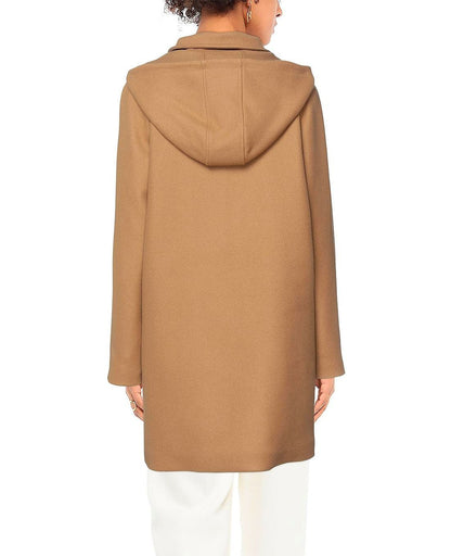 Love Moschino Elegant Brown Wool Blend Coat with Golden Accents