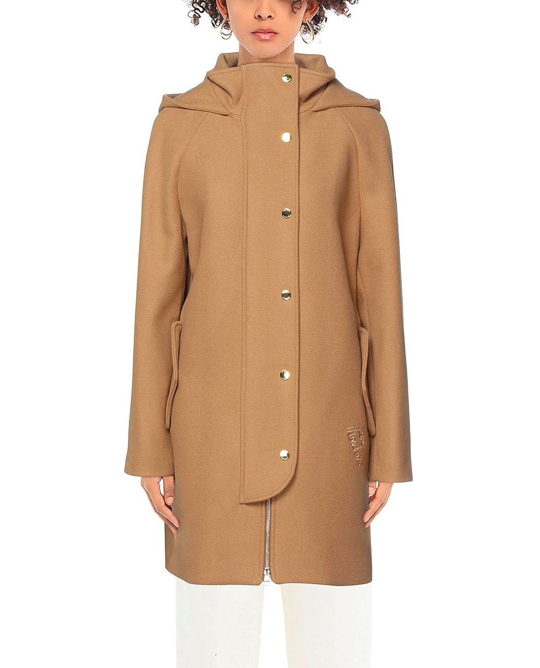 Love Moschino Elegant Brown Wool Blend Coat with Golden Accents