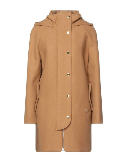 Love Moschino Elegant Brown Wool Blend Coat with Golden Accents