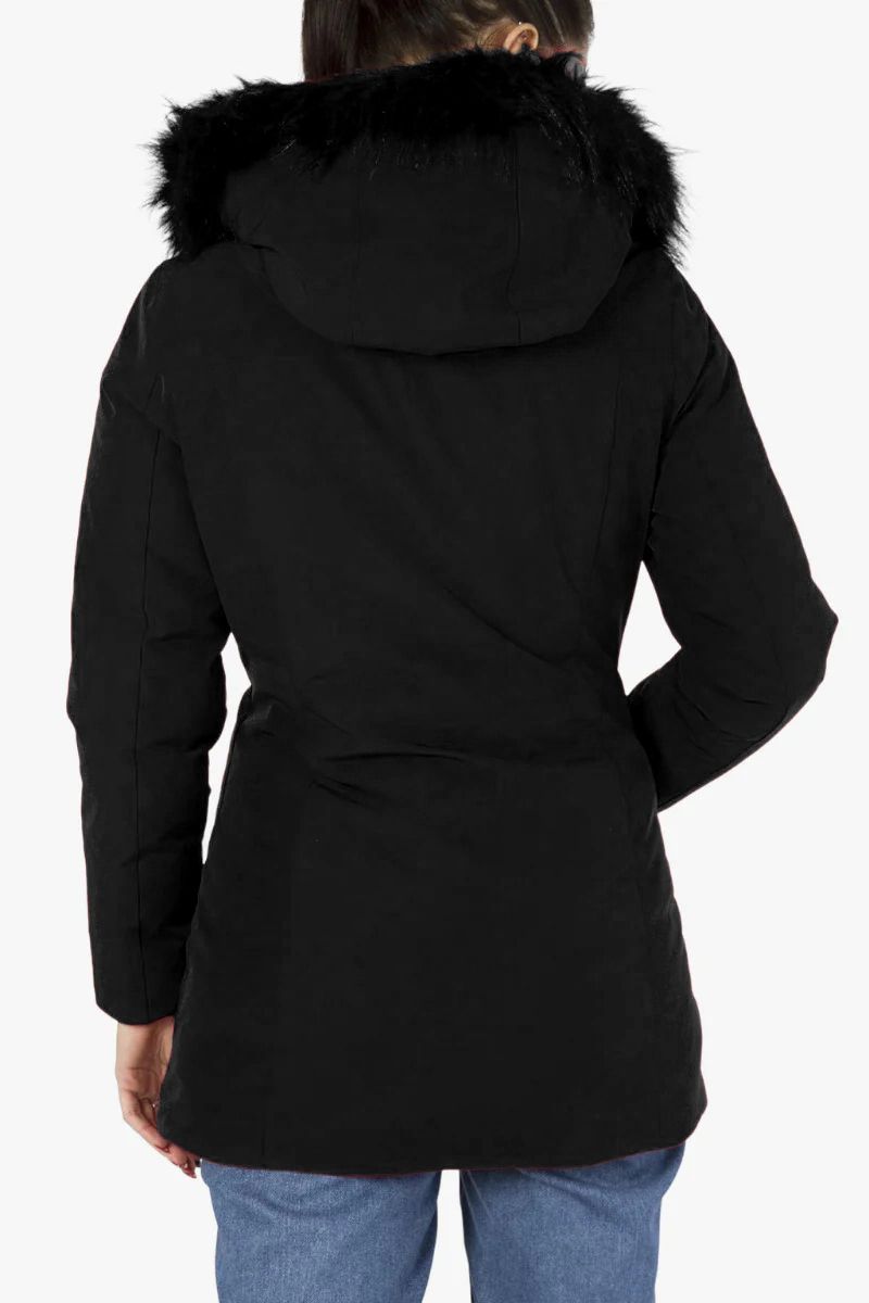 Yes Zee Chic Hooded Down Jacket with Fur Detail