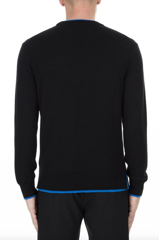 Kenzo Sleek Black Roundneck Sweater with Blue Accents