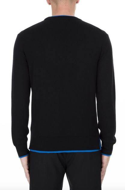 Kenzo Chic Black Cotton Sweater with Blue Accented Edges