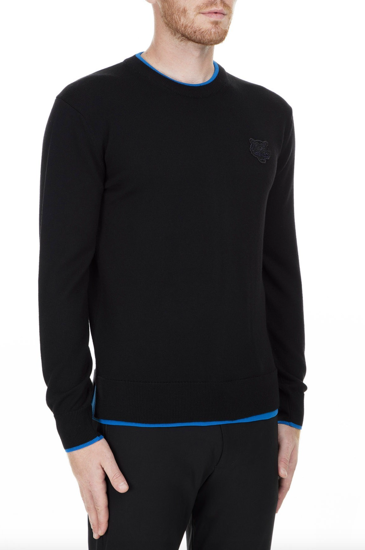 Kenzo Chic Black Cotton Sweater with Blue Accented Edges