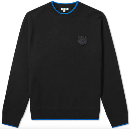 Kenzo Sleek Black Roundneck Sweater with Blue Accents